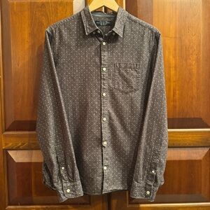 ALLSAINTS Men’s Danko Long Sleeves Dotted Brown Flannel Shirt Size Medium
